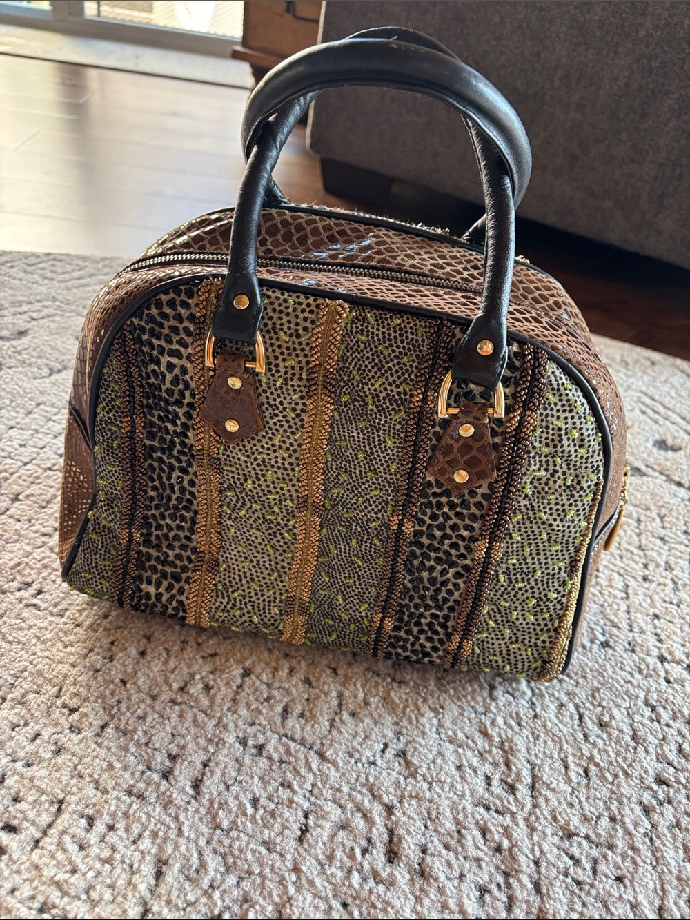Gorgeous Christiana Brown & Olive Textured Beaded Handbag